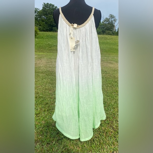 NWT Asymmetrical Cotton Gauze Cami Midi Dress Beach Cover Up sz L Boho Style - Picture 4 of 12